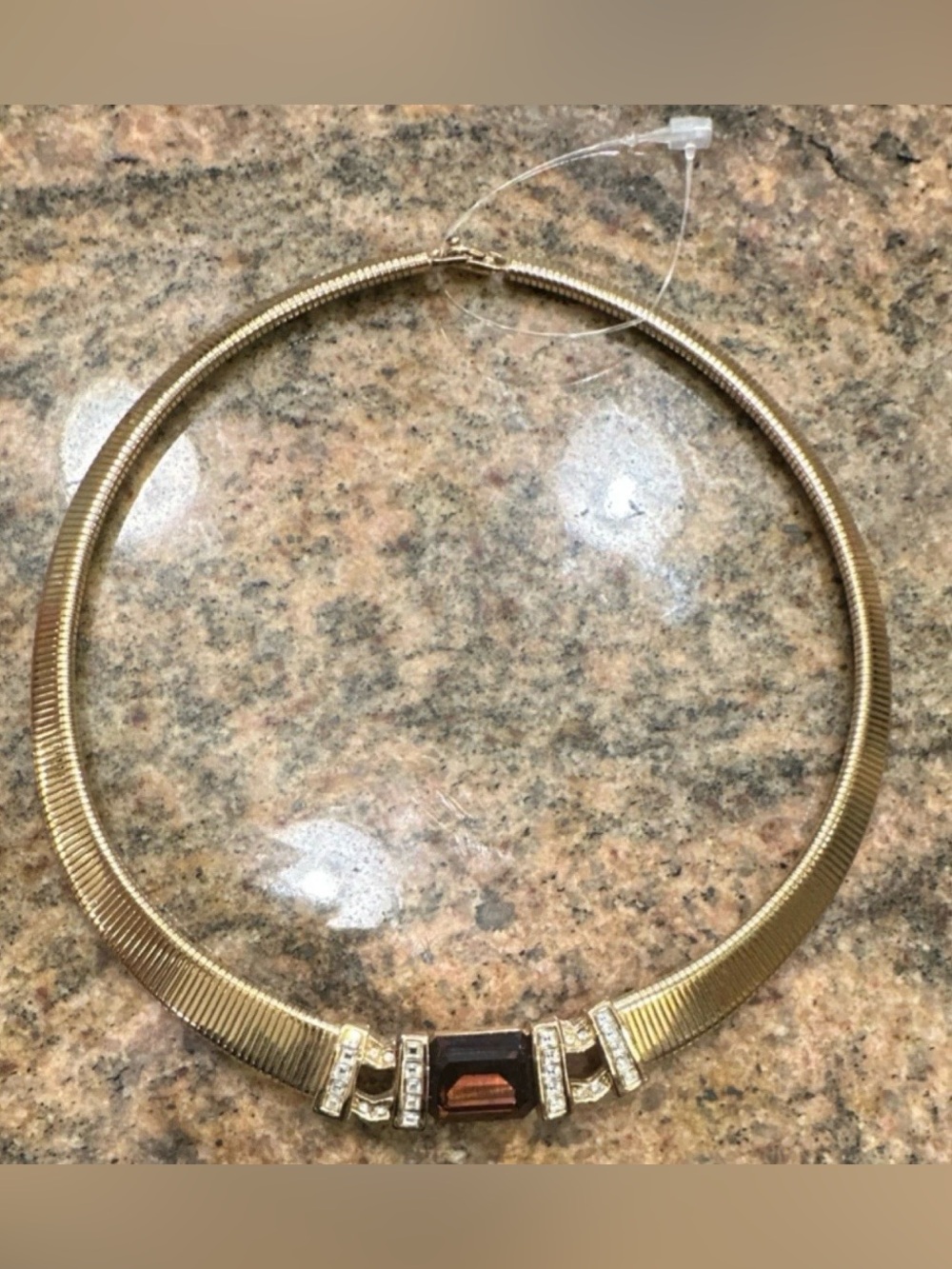 Dior Gold-Tone Collar Necklace with Amber Center Stone